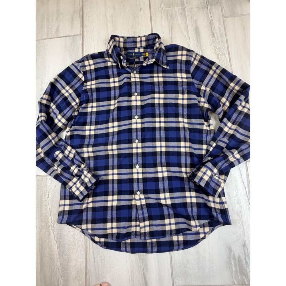 Ralph Lauren Performance Flannel Shirt XL Blue Plaid Custom Fit Button Down